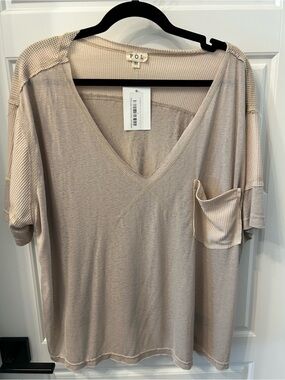POL Soft Waffle Knit Tee in Oat